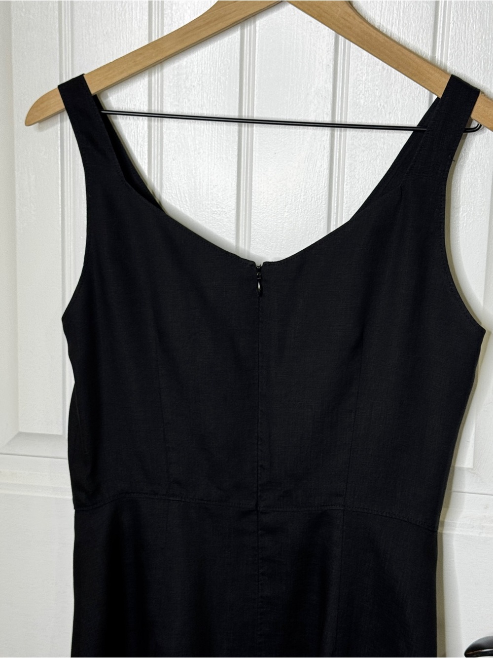 J.Crew Black Linen Midi Dress Size 6 Minimalist Raw Hem Sleeveless - Picture 6 of 8